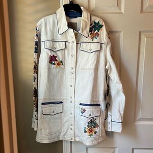 Double D Ranch White Floral Embroidered Jean Jacket